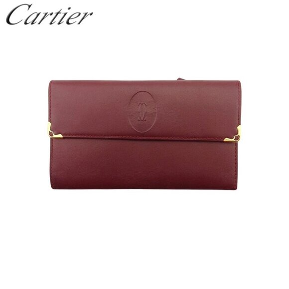 Cartier Tri-Fold Wallet Mastline Bordeaux Leather Auth Used